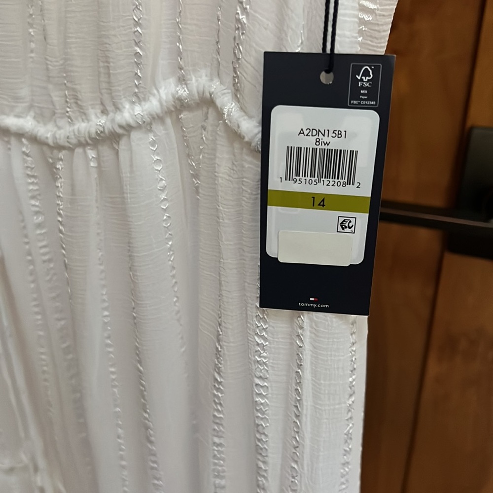 NEW🤍The Tommy Hilfiger® Ella Gauze Dobbie Stripe size 14 Bright White - Picture 8 of 9